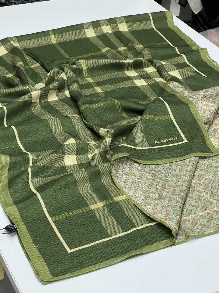 Burberry çift yönlü kaşmir pamuk ipek şal HAKİ SOMON