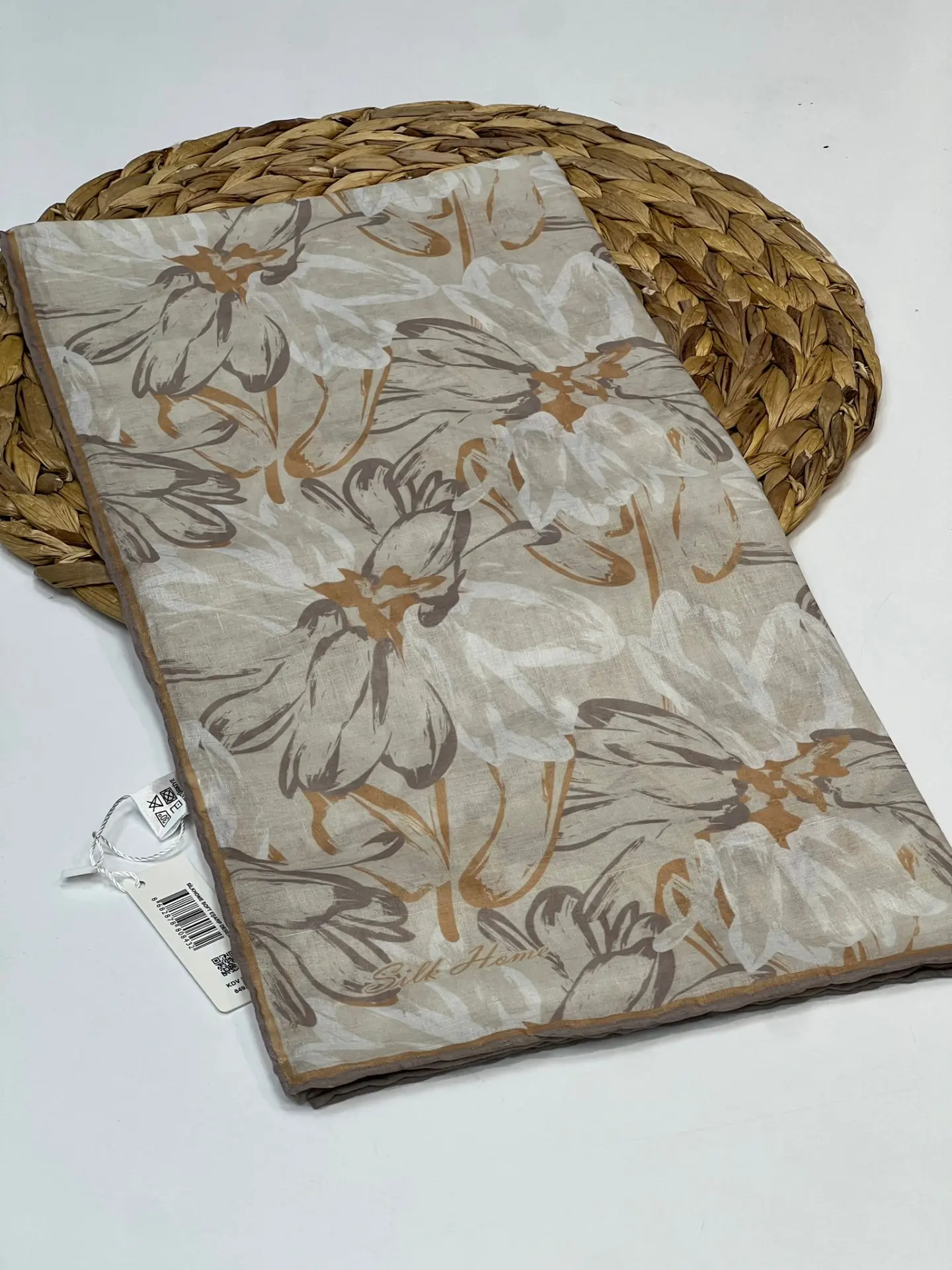 Silk home desenli soft esarp 1018 KREM LACİVERT