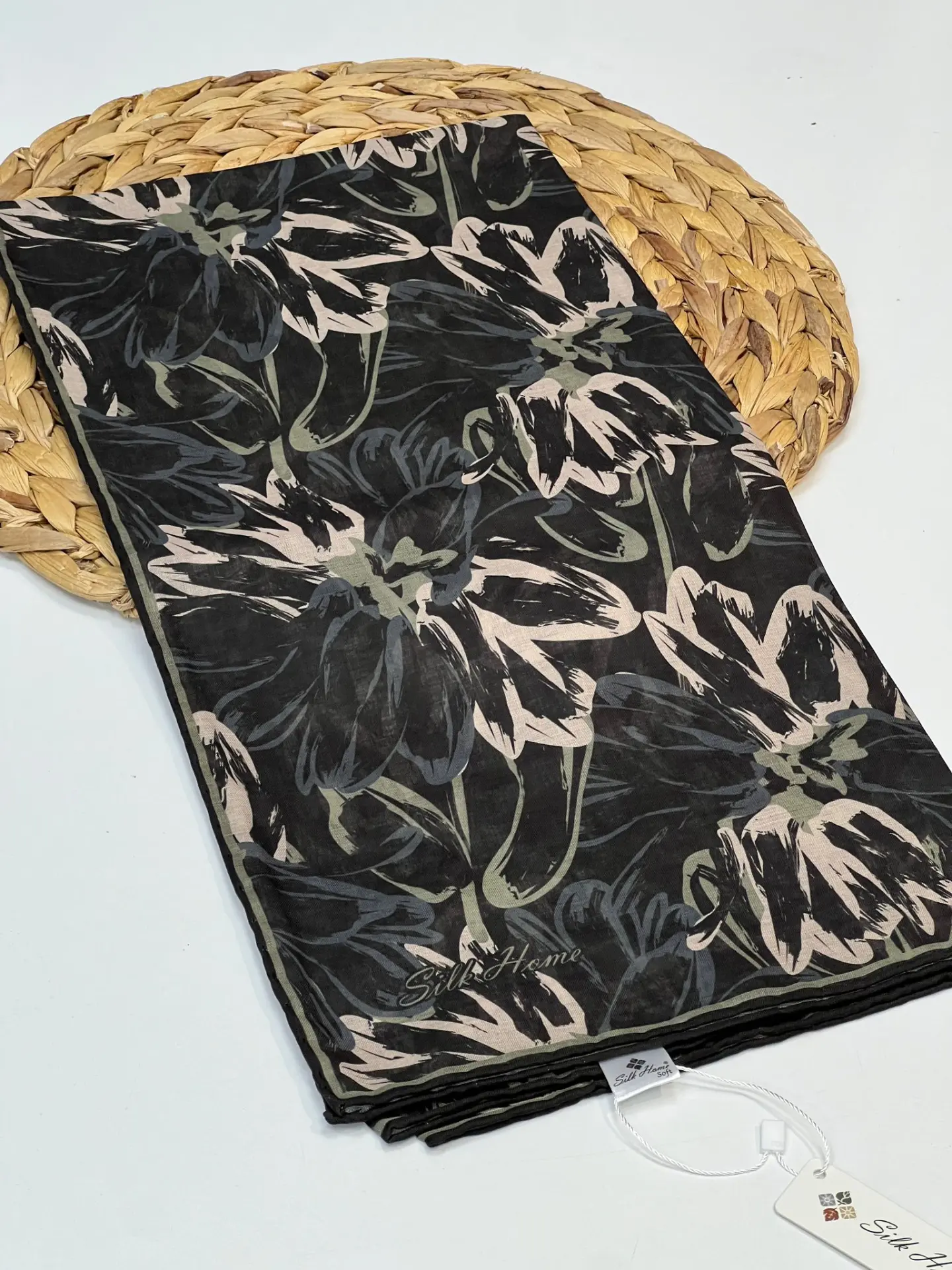 Silk home desenli soft esarp 1018 SİYAH VİZON