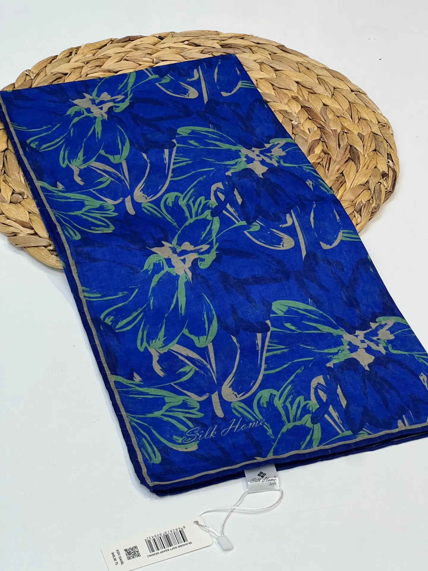 Silk home desenli soft esarp 1018 SAKS MAVİ
