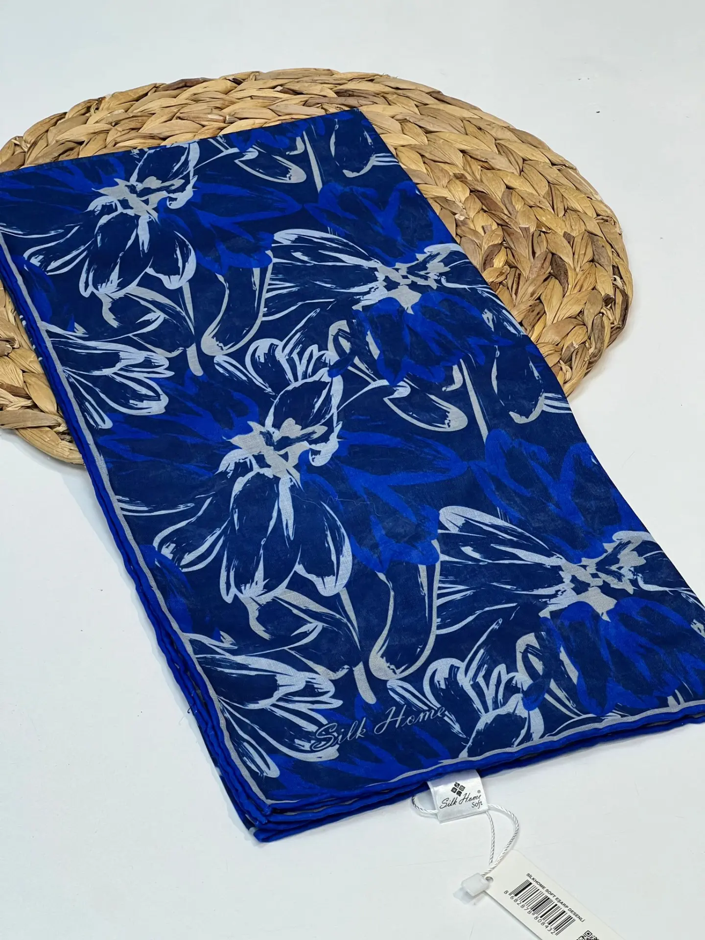 Silk home desenli soft esarp 1018 SAKS MAVİ 2