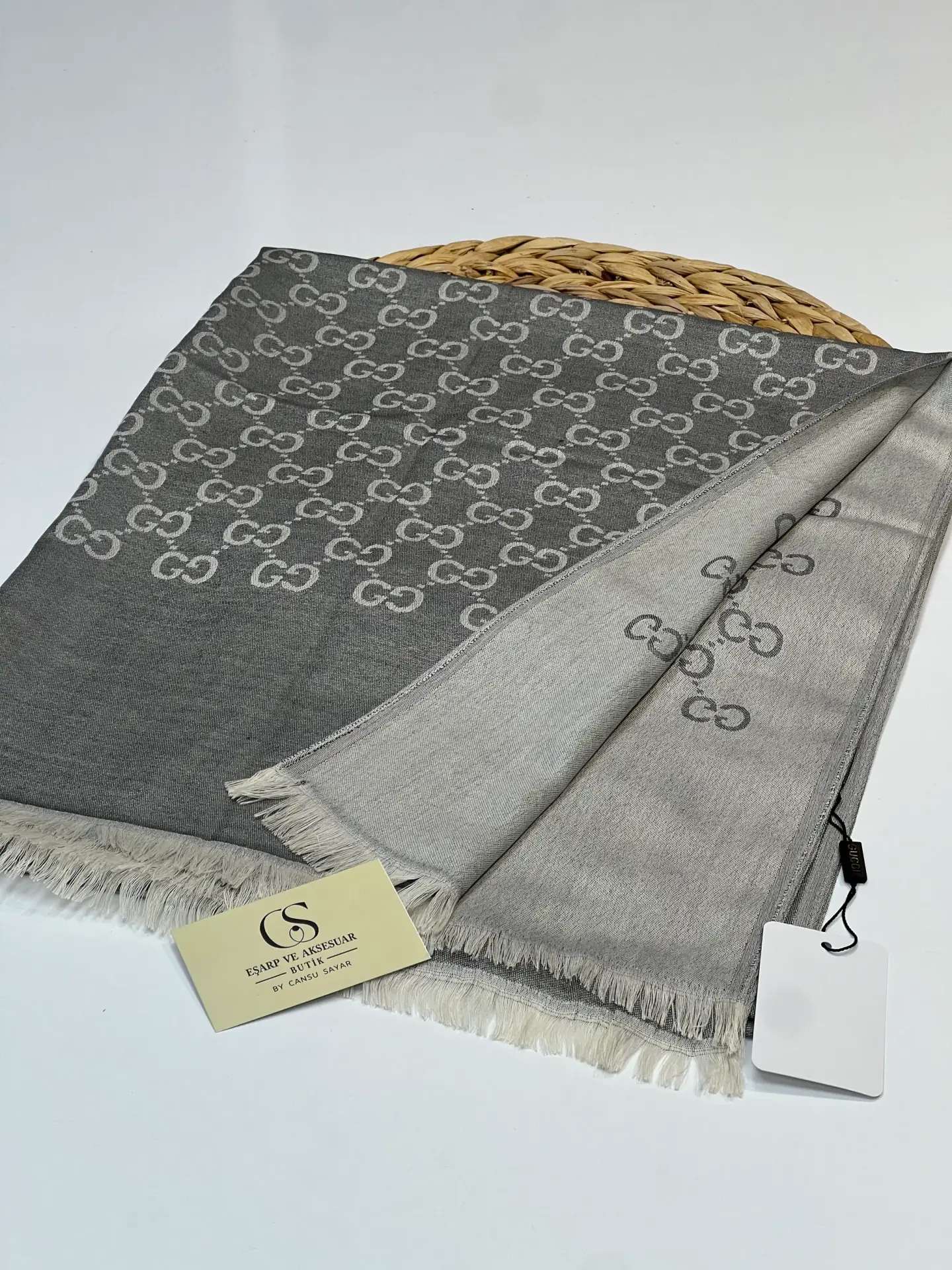 GUCCI KAŞMİR PAMUK İPEK ŞAL 1076 AÇIK GRİ