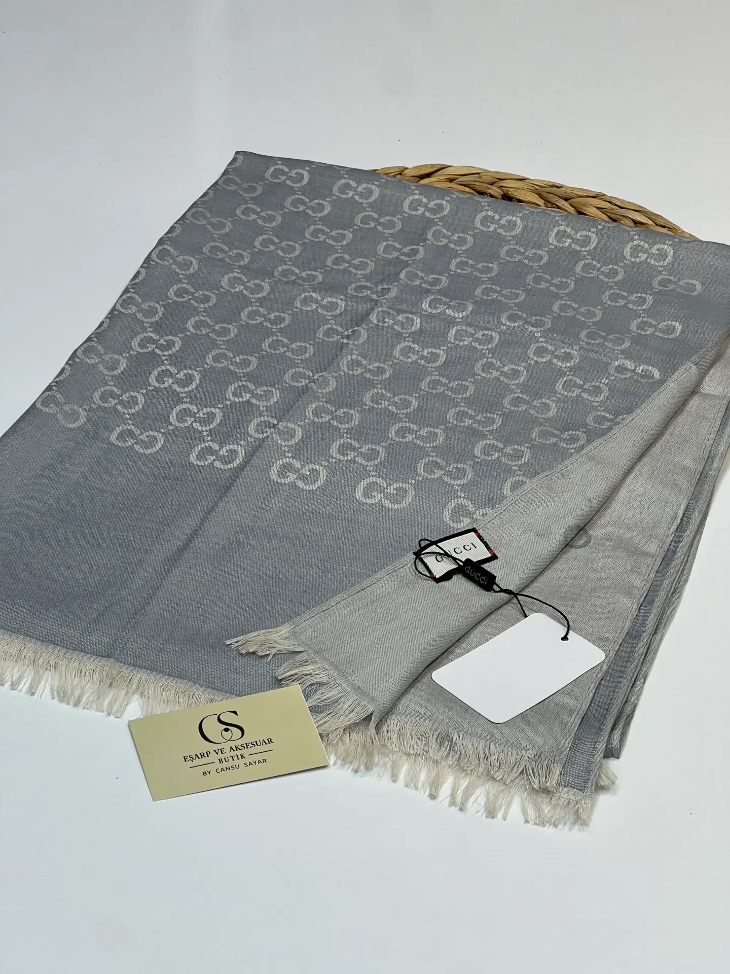GUCCI KAŞMİR PAMUK İPEK ŞAL 1076 BUZ MAVİ