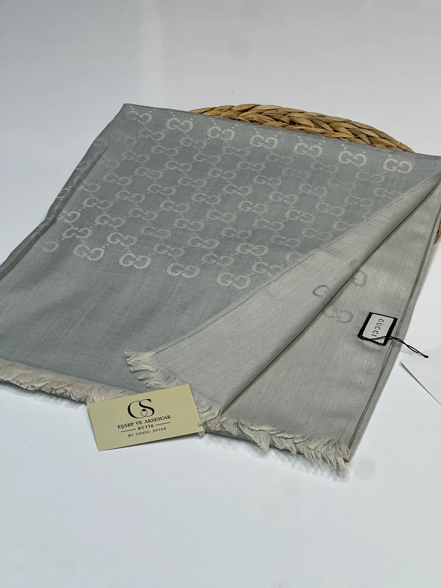 GUCCI KAŞMİR PAMUK İPEK ŞAL 1076 GÜMÜŞ