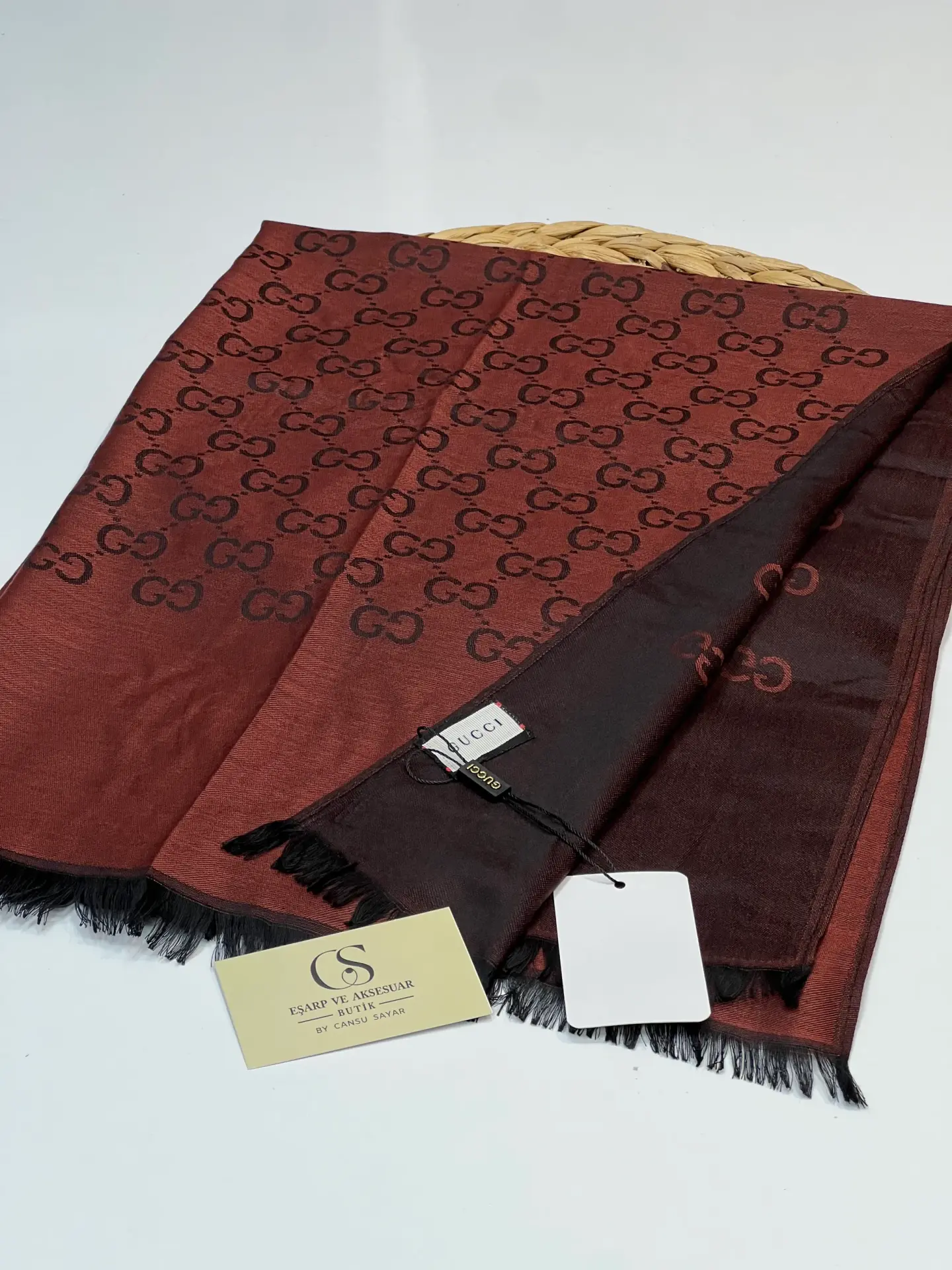 GUCCI KAŞMİR PAMUK İPEK ŞAL 1076 BORDO-SİYAH