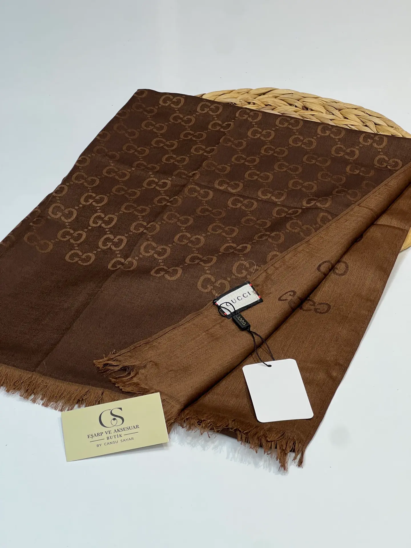 GUCCI KAŞMİR PAMUK İPEK ŞAL 1076 ÇİKOLATA KAHVE