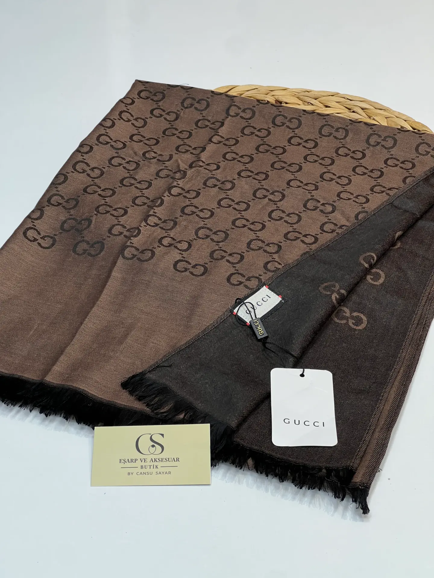 GUCCI KAŞMİR PAMUK İPEK ŞAL 1076 ÇİKOLATA KAHVE-SİYAH