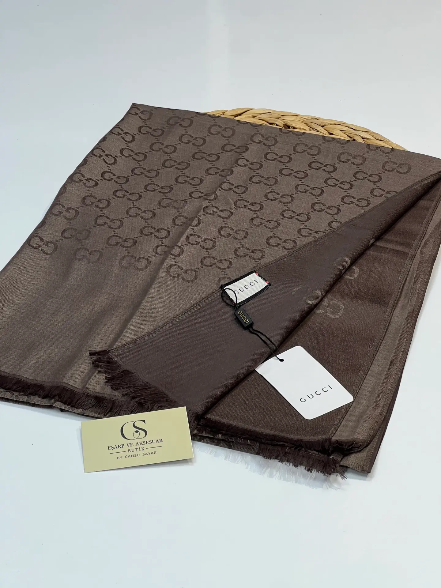 GUCCI KAŞMİR PAMUK İPEK ŞAL 1076 AÇIK ÇİKOLATA KAHVE