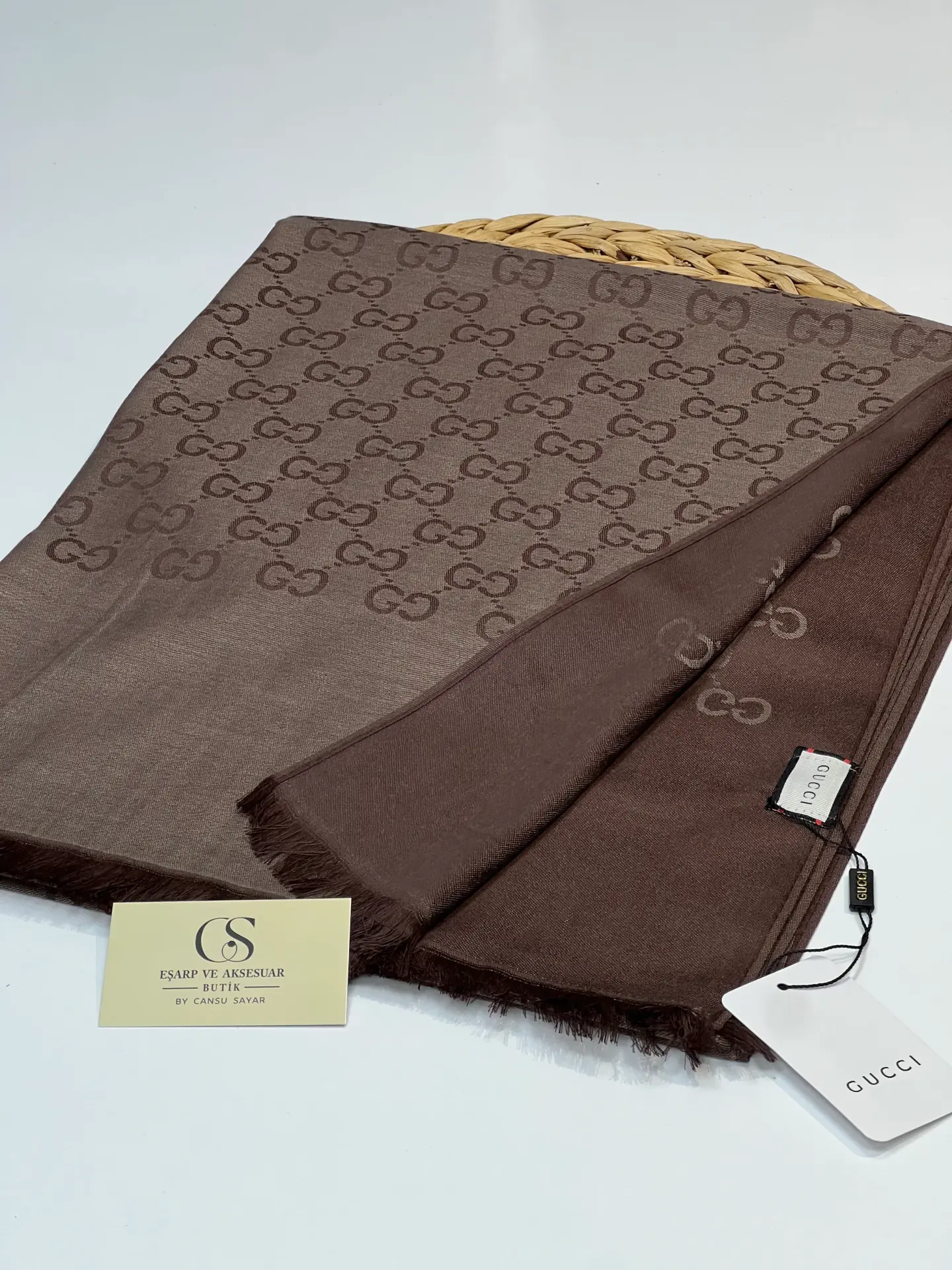 GUCCI KAŞMİR PAMUK İPEK ŞAL 1076 AÇIK -KOYU ÇİKOLATA KAHVE