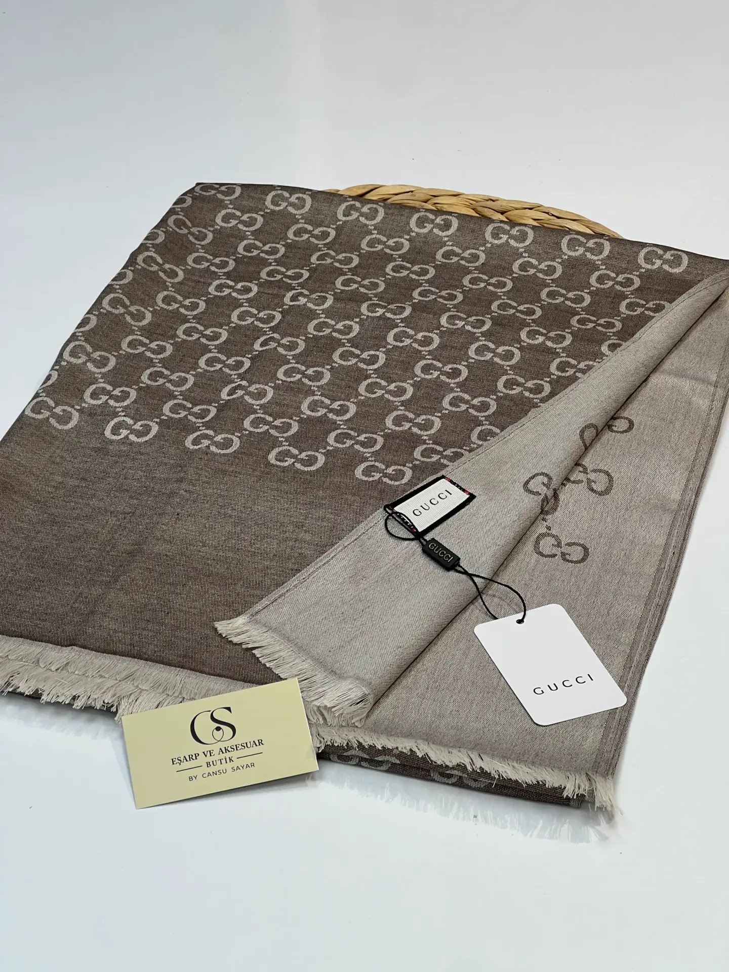 GUCCI KAŞMİR PAMUK İPEK ŞAL 1076 KAHVE-BEJ