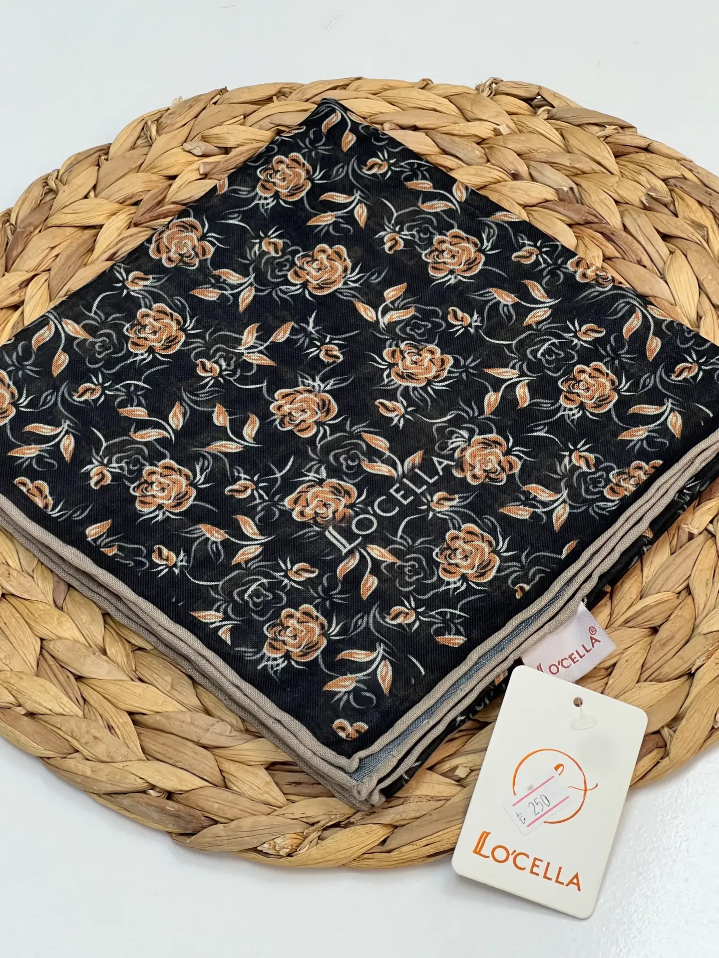 LOCELLA GÜL DESEN SOFT EŞARP 1031 SİYAH VİZON