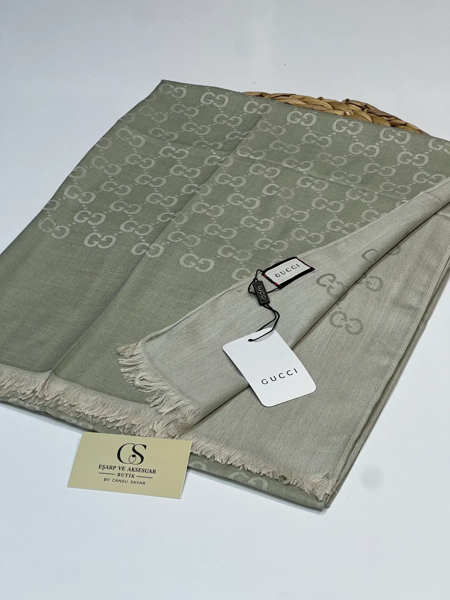 GUCCI KAŞMİR PAMUK İPEK ŞAL 1076 MİNT YEŞİL