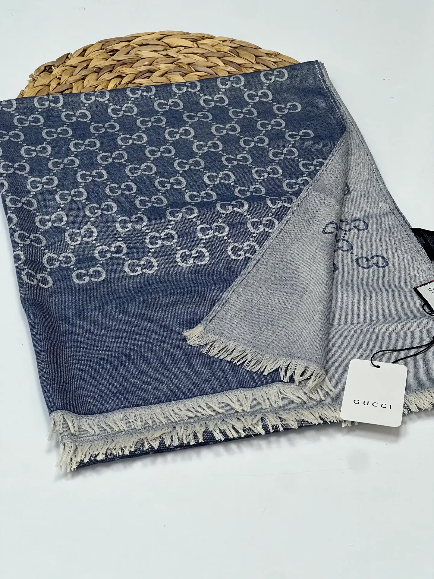 GUCCI KAŞMİR PAMUK İPEK ŞAL 1076 İNDİGO