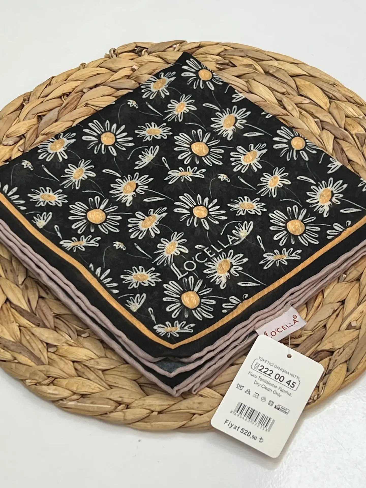 LOCELLA PAPATYA DESEN SOFT EŞARP 1031 SİYAH VİZON
