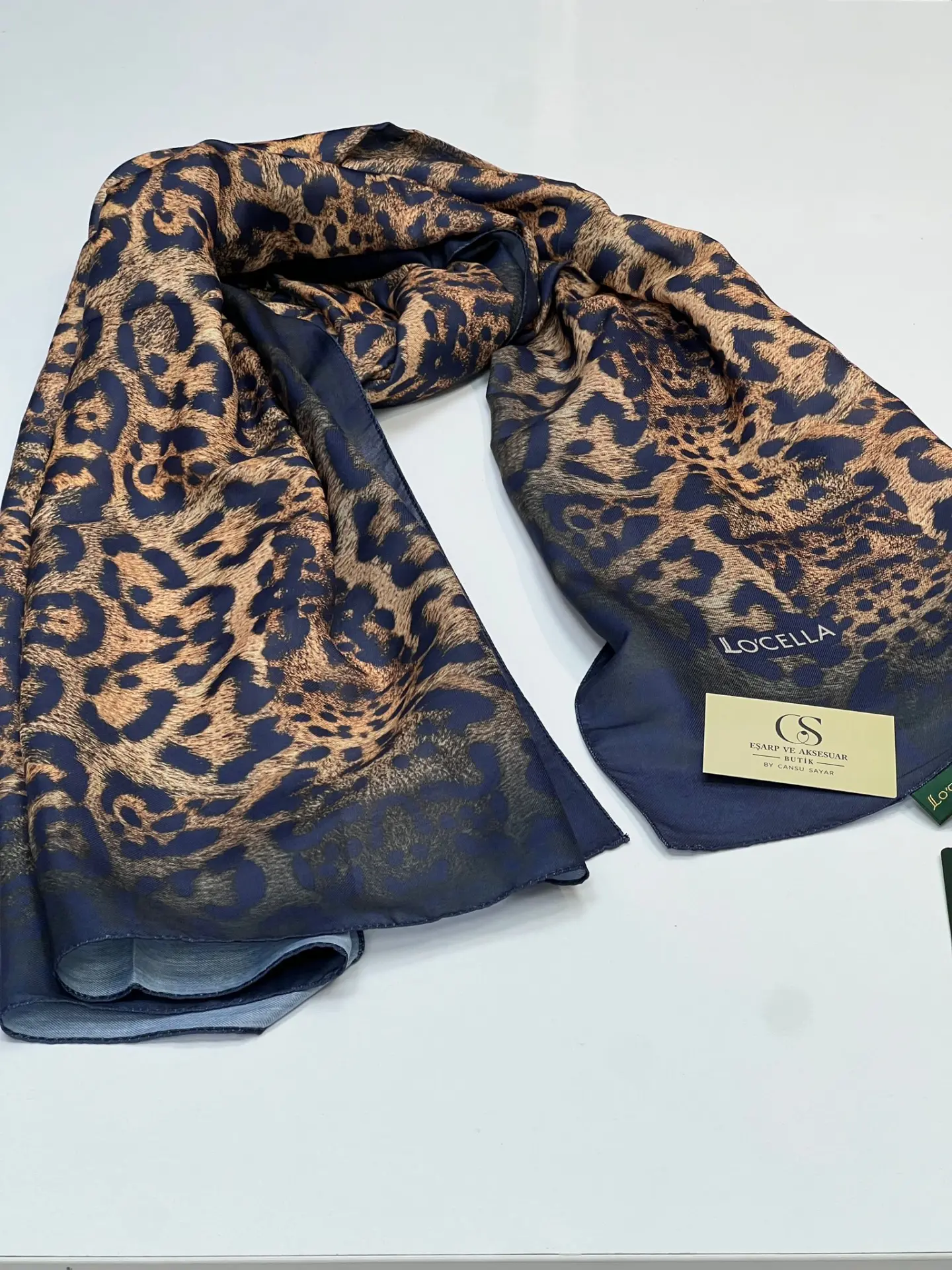 LOCELLA LEOPAR DESEN SOFT ŞAL LACİVERT