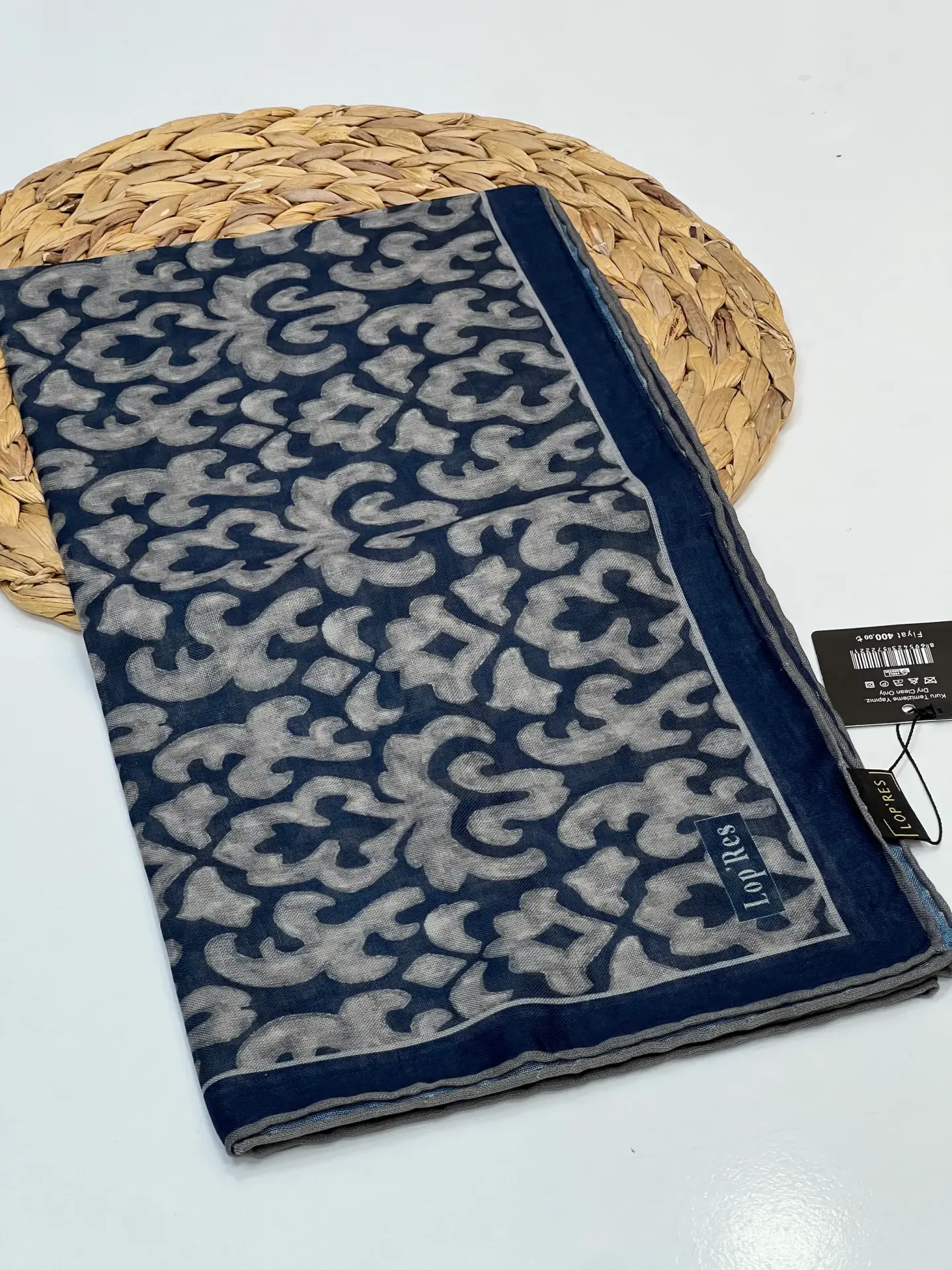 LOP RES ETNİK DESEN SOFT PAMUK EŞARP 1099 LACİVERT-GRİ