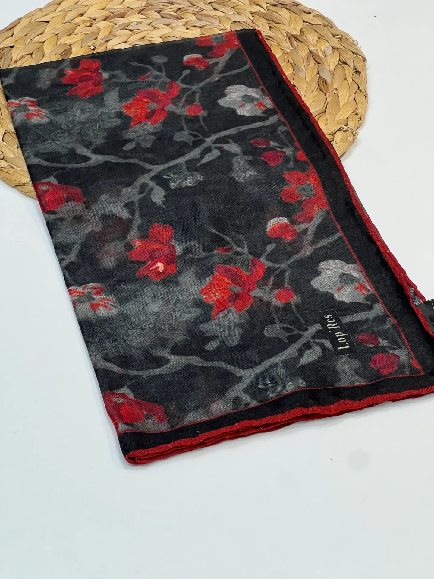 LOP RES SARMAŞIK ÇİÇEK SOFT EŞARP 1101 SİYAH-KIRMIZI