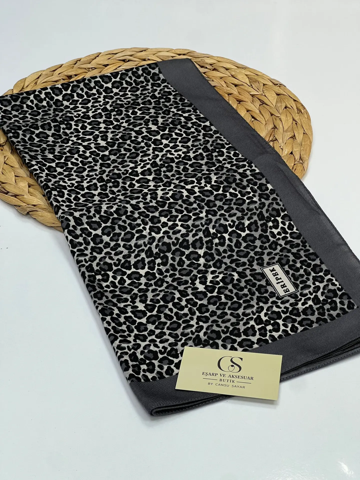 LEOPAR DESEN KIŞLIK PAMUK EŞARP FÜME
