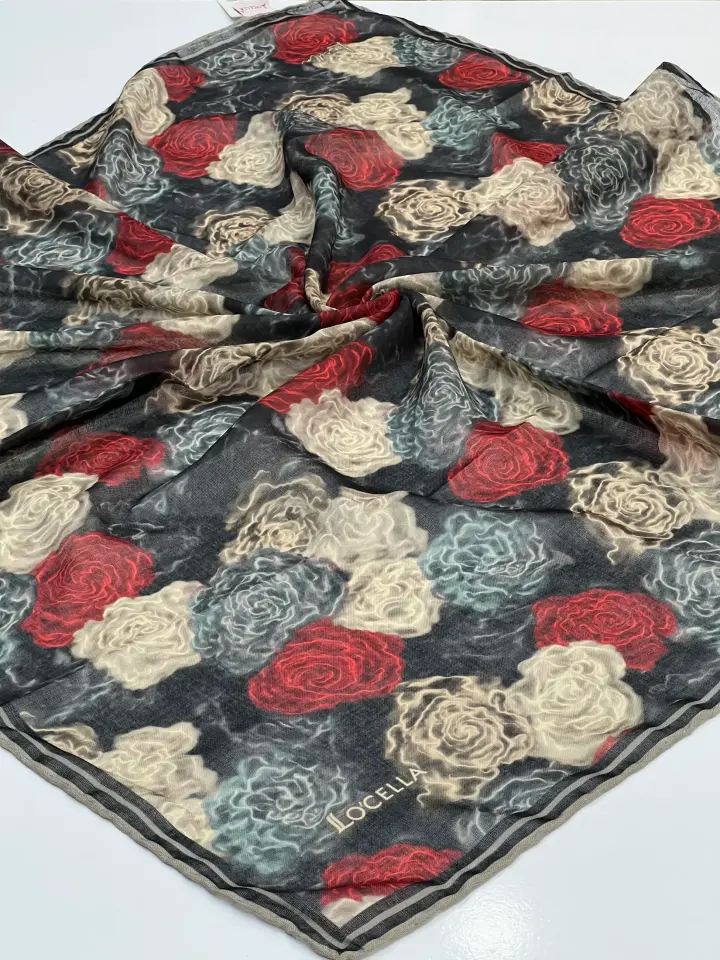 LOCELLA GÜL DESEN SOFT EŞARP 1118 SİYAH-KIRMIZI