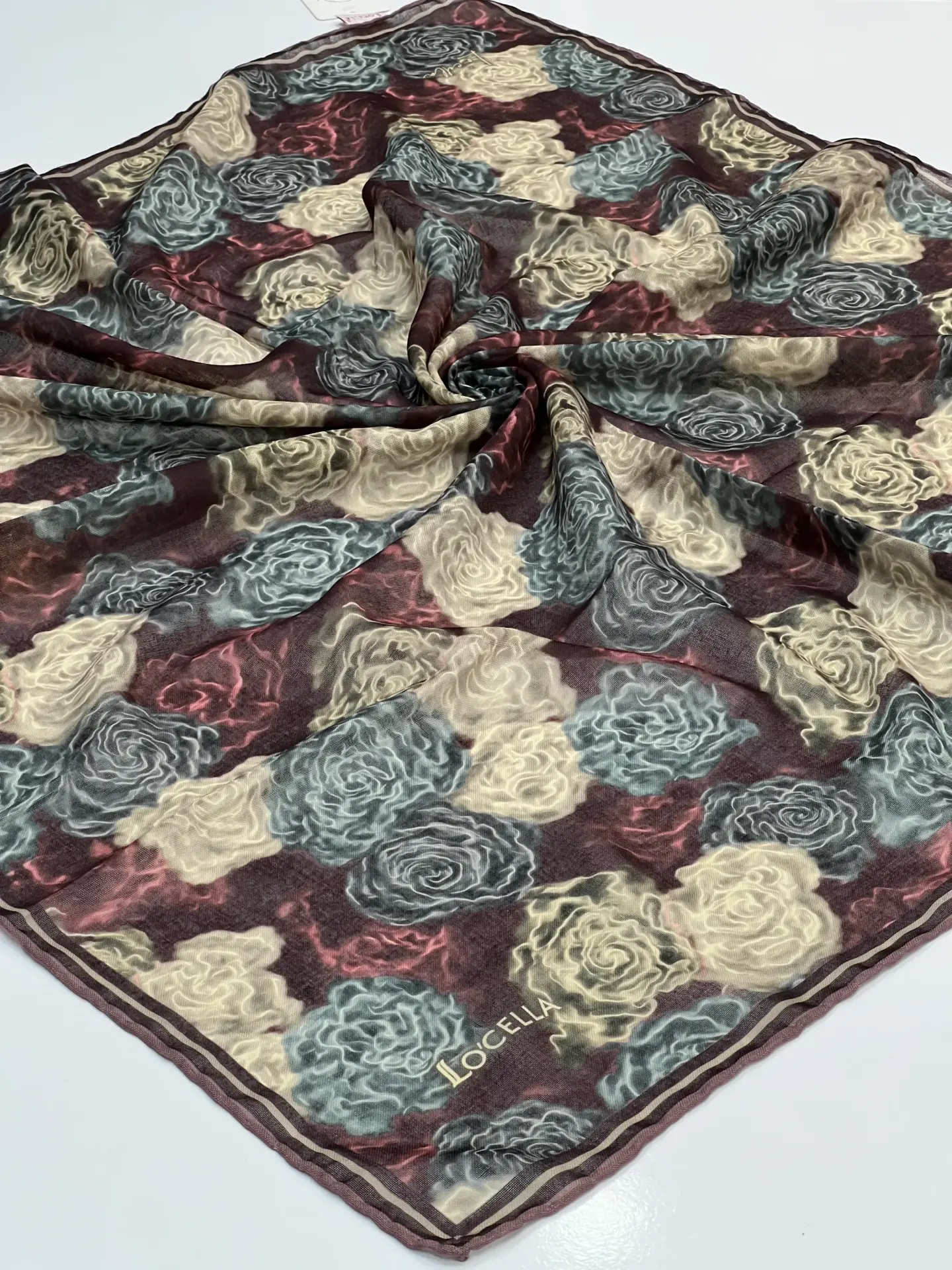 LOCELLA GÜL DESEN SOFT EŞARP 1118 GRİ-MÜRDÜM