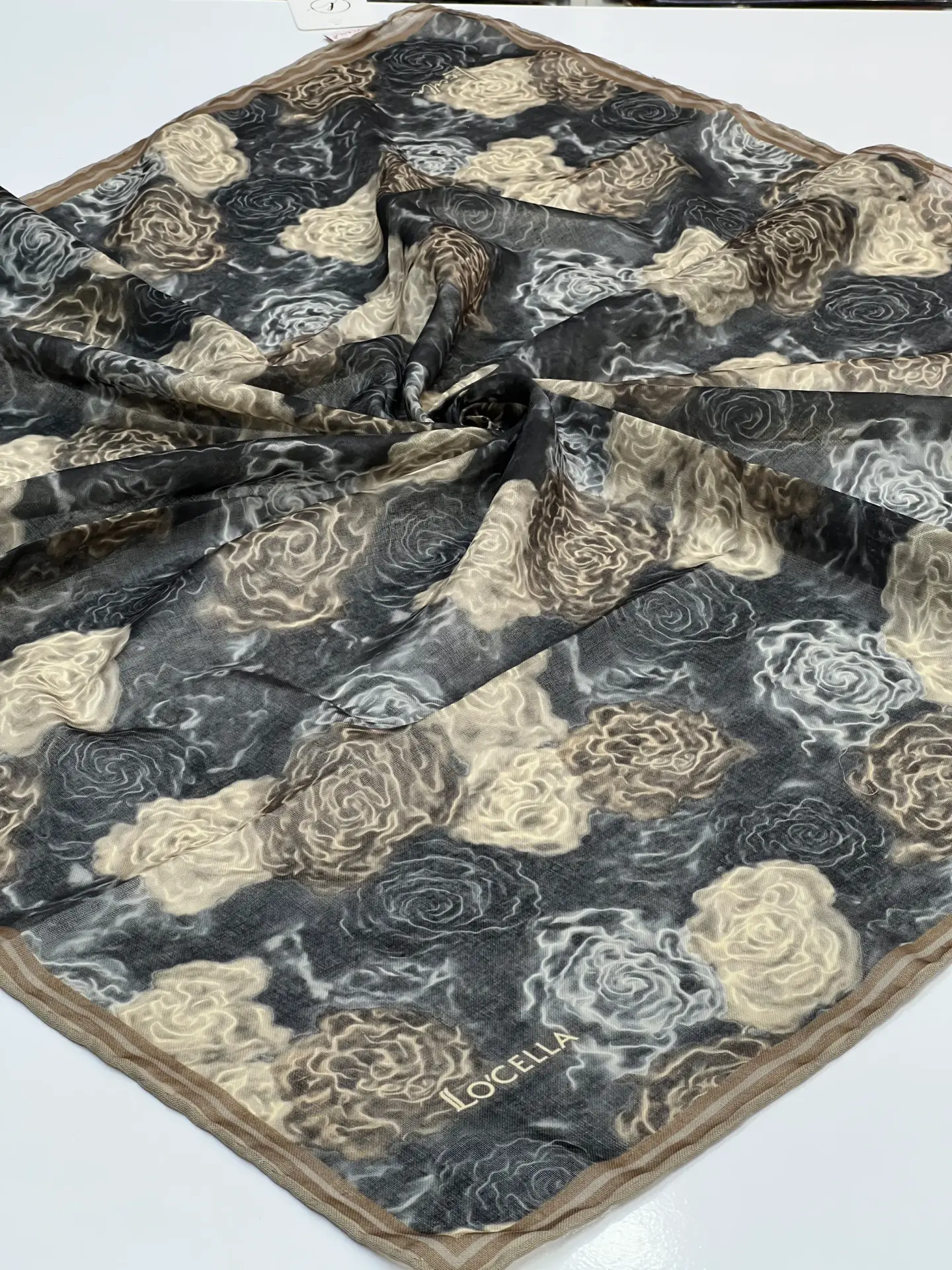 LOCELLA GÜL DESEN SOFT EŞARP 1118 ANTRASİT