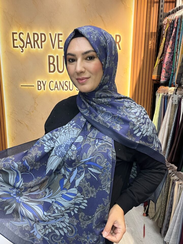 LUVENSARA PAMUK İPEK ŞAL 1227 LACİVERT