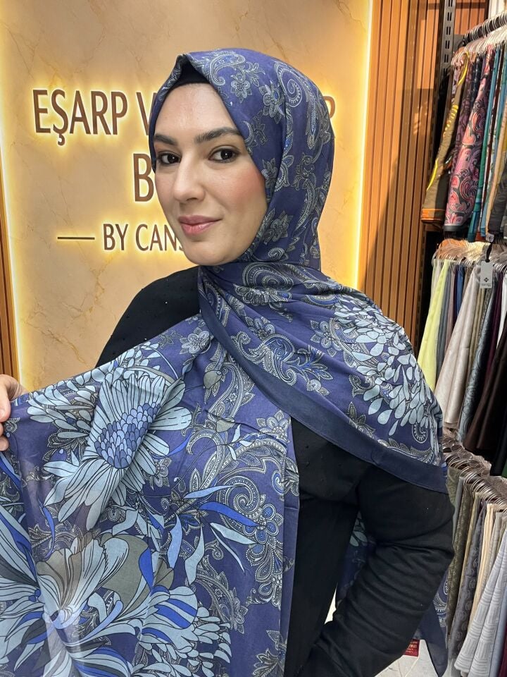 LUVENSARA PAMUK İPEK ŞAL 1227 LACİVERT