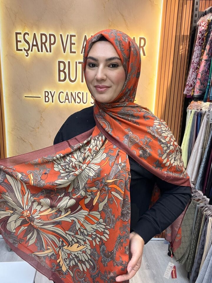 LUVENSARA PAMUK İPEK ŞAL 1227 TURUNCU