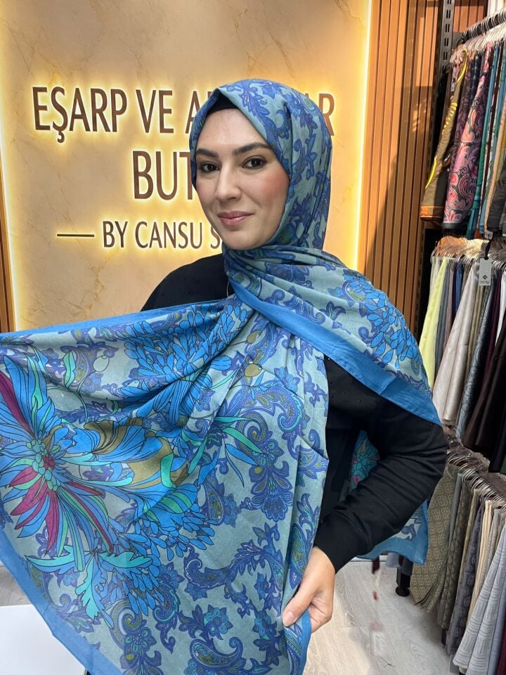 LUVENSARA PAMUK İPEK ŞAL 1227 İNDİGO