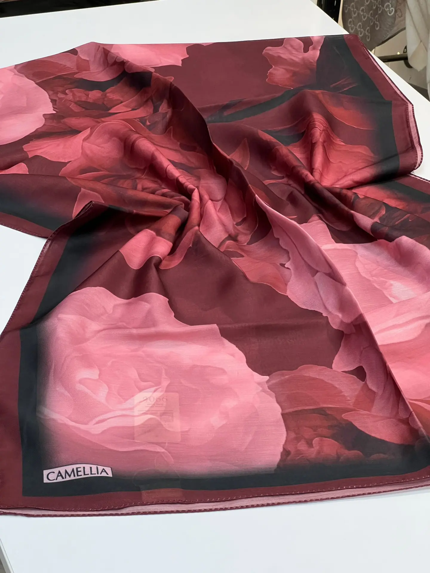 LOTUS ÇİÇEĞİ DESEN SOFT PAMUK ŞAL BORDO