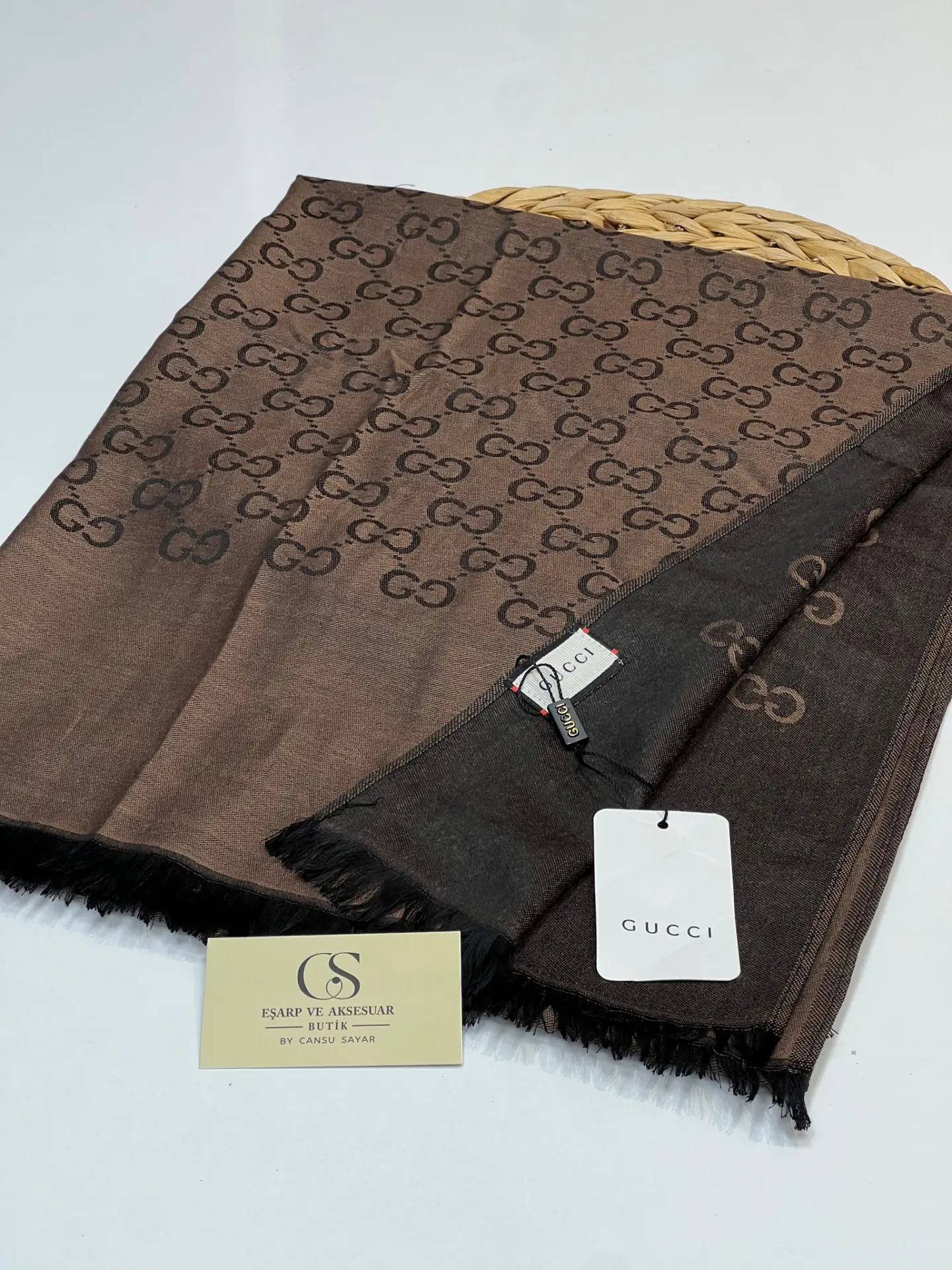 GUCCİ KAŞMİR İPEK KAHVE TONLARI SİYAH