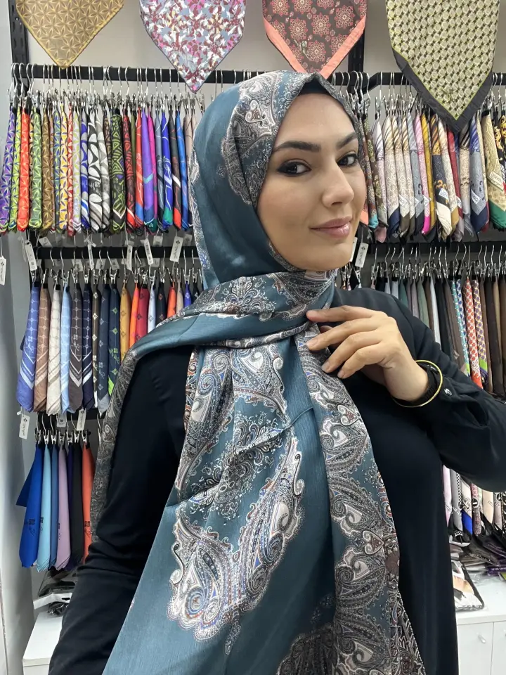 LOCELLA ETNİK DESEN VUAL İPEK ŞAL TURKUAZ MAVİ