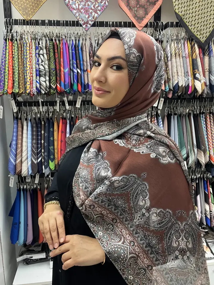 LOCELLA ETNİK DESEN VUAL İPEK ŞAL KAHVERENGİ - SARI