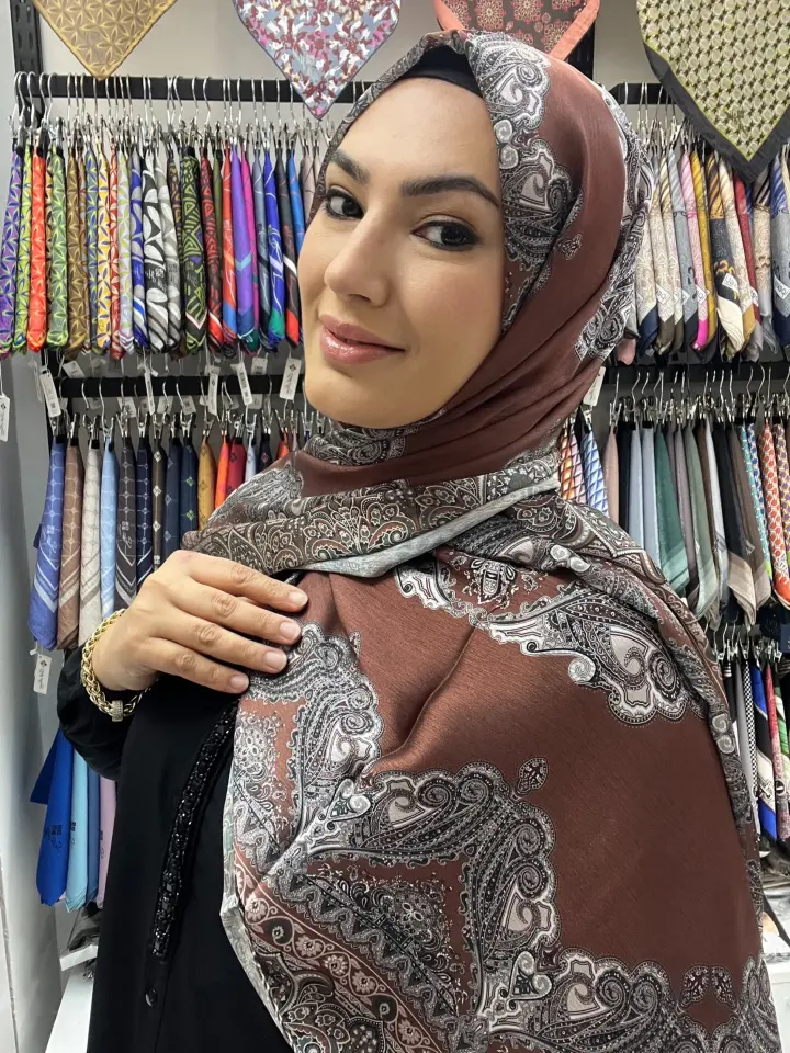 LOCELLA ETNİK DESEN VUAL İPEK ŞAL KAHVERENGİ - SARI