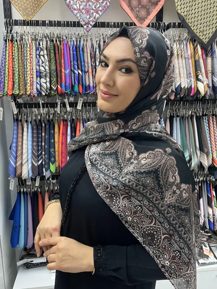 LOCELLA ETNİK DESEN VUAL İPEK ŞAL SİYAH VİZON