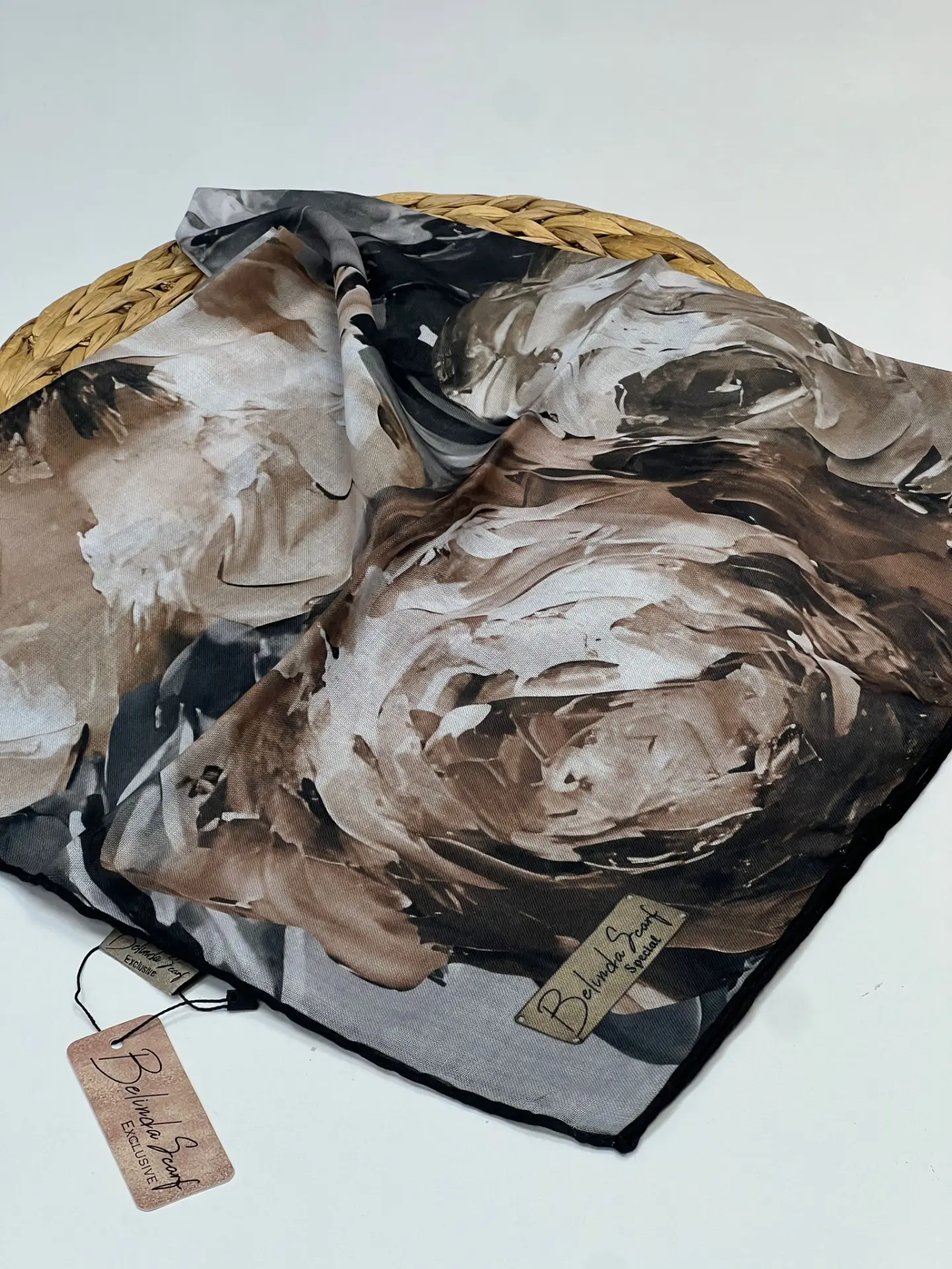 BÜYÜK GÜL DESEN SOFT EŞARP 1005 SÜTLÜ KAHVE