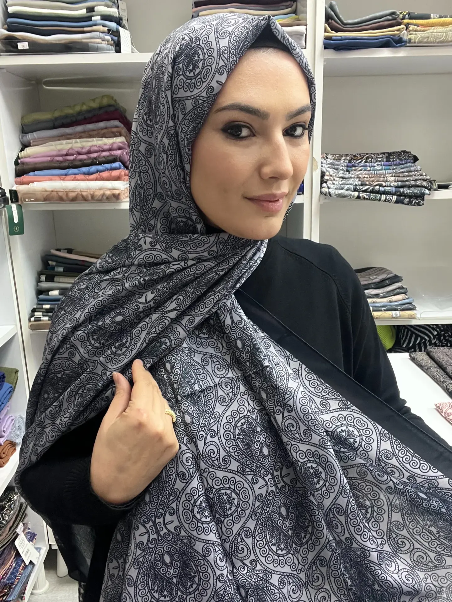 ETNİK DESEN SOFT PAMUK ŞAL FÜME-SİYAH