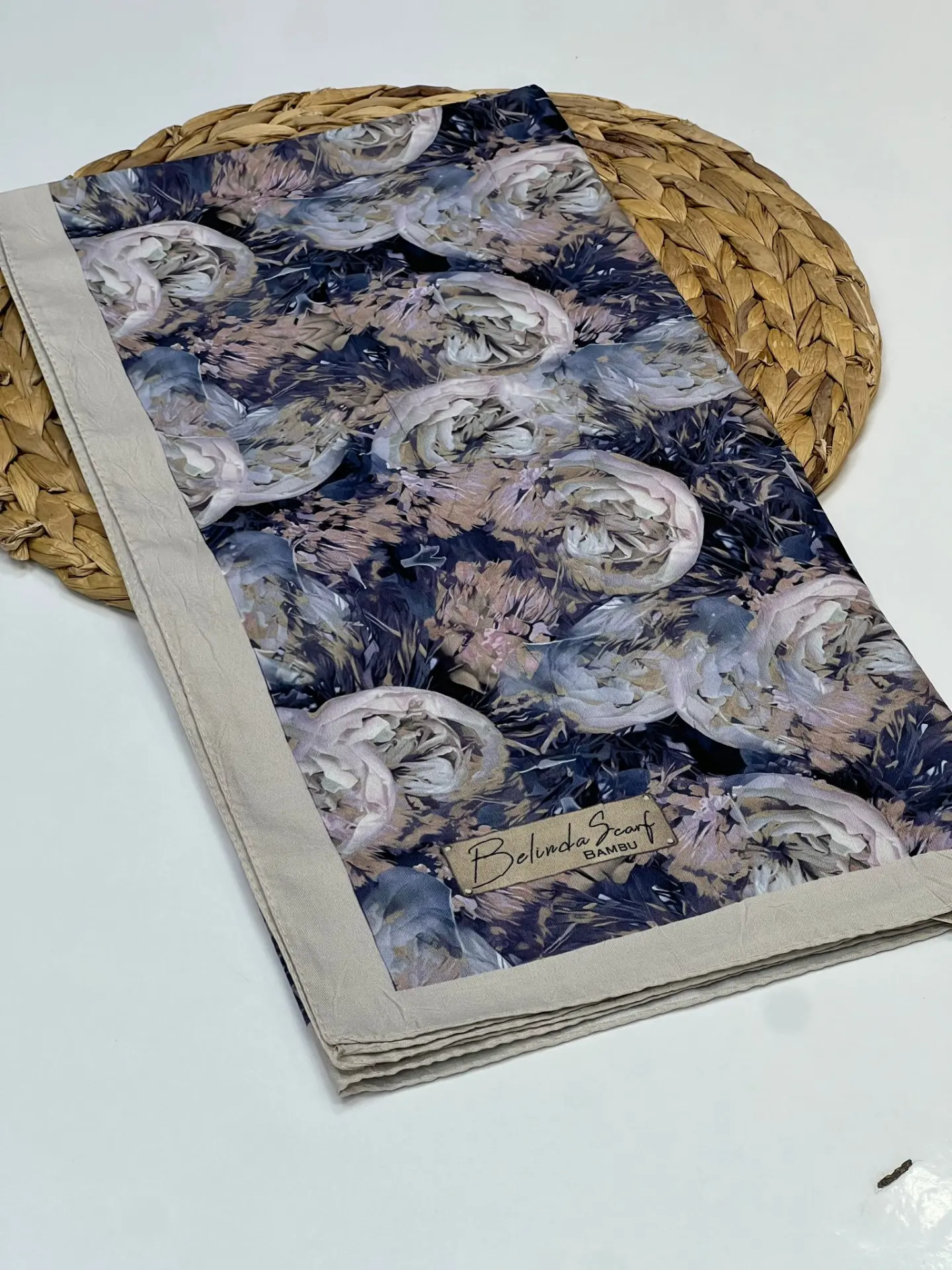 ÇİÇEK DESEN BAMBU SOFT EŞARP 1006 KREM LACİVERT