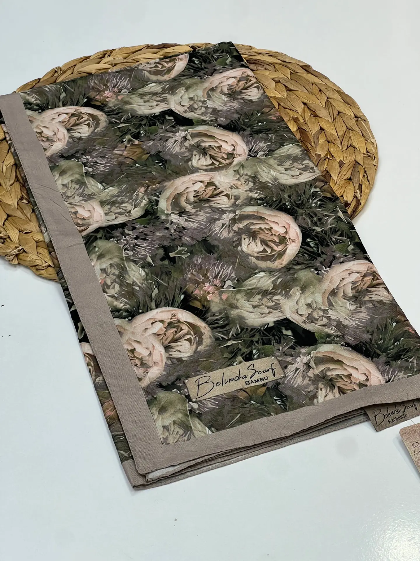 ÇİÇEK DESEN BAMBU SOFT EŞARP 1006 VİZON