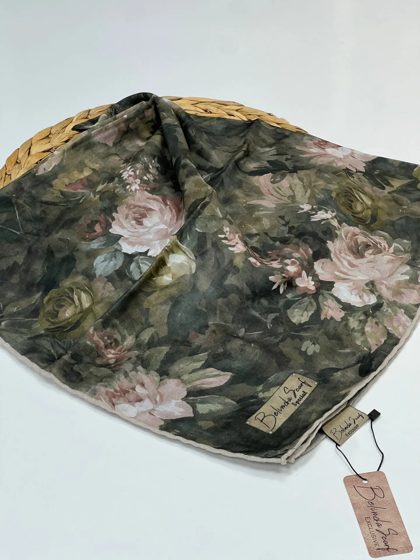 ÇİÇEK DESEN SOFT PAMUK EŞARP 1007 HAKİ YEŞİL