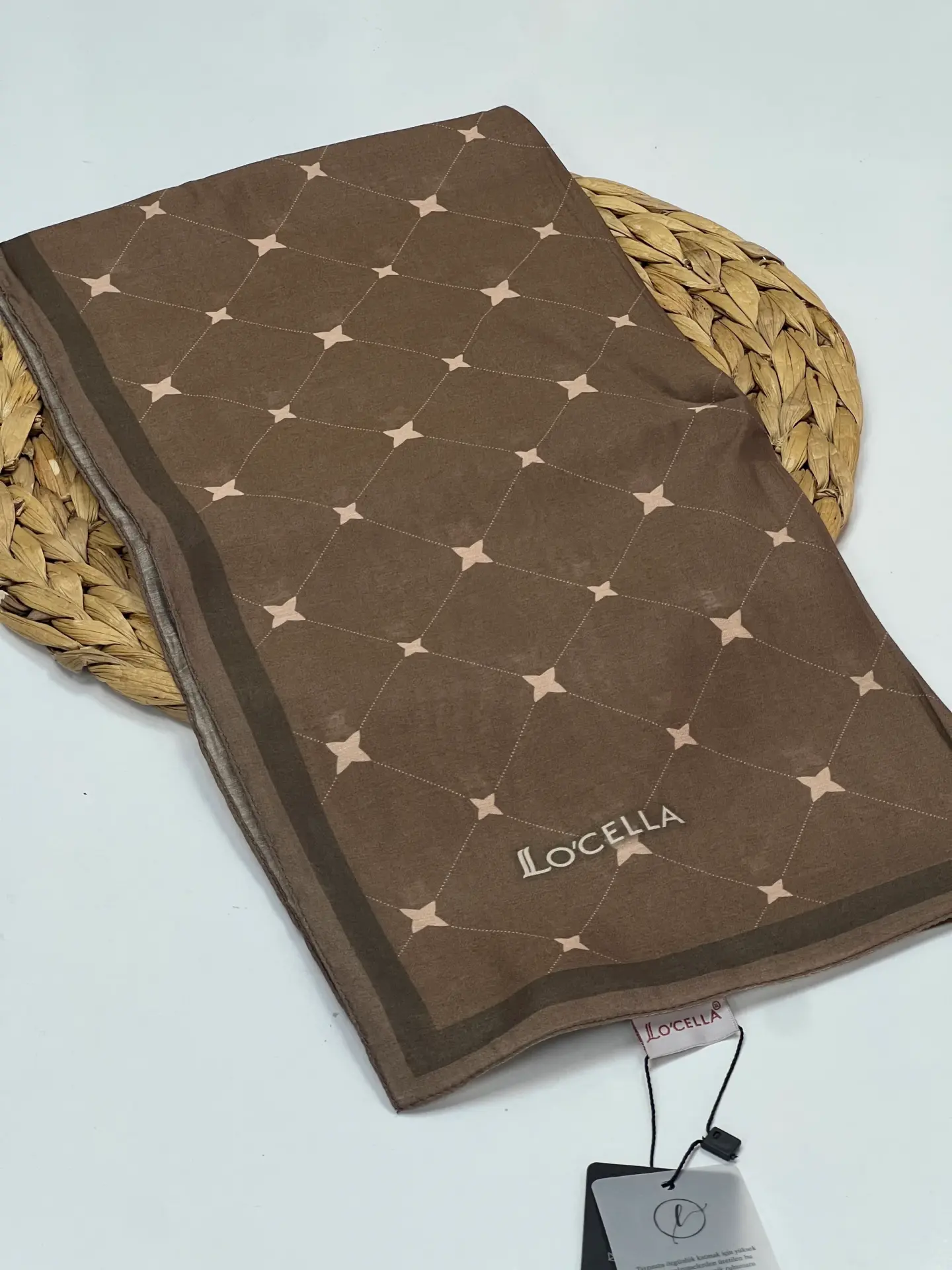 LOCELLA MONOGRAM DESEN MODAL İPEK EŞARP SÜTLÜ KAHVE