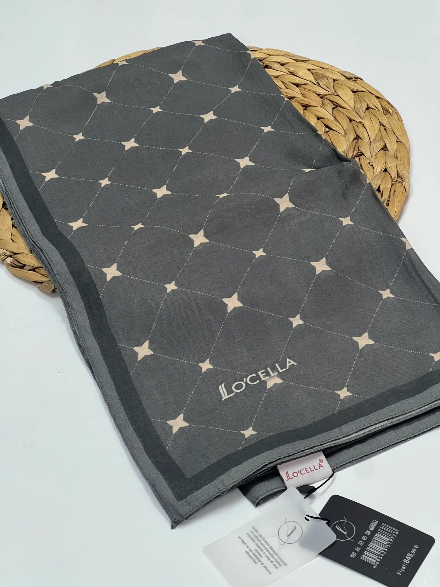 LOCELLA MONOGRAM DESEN MODAL İPEK EŞARP FÜME