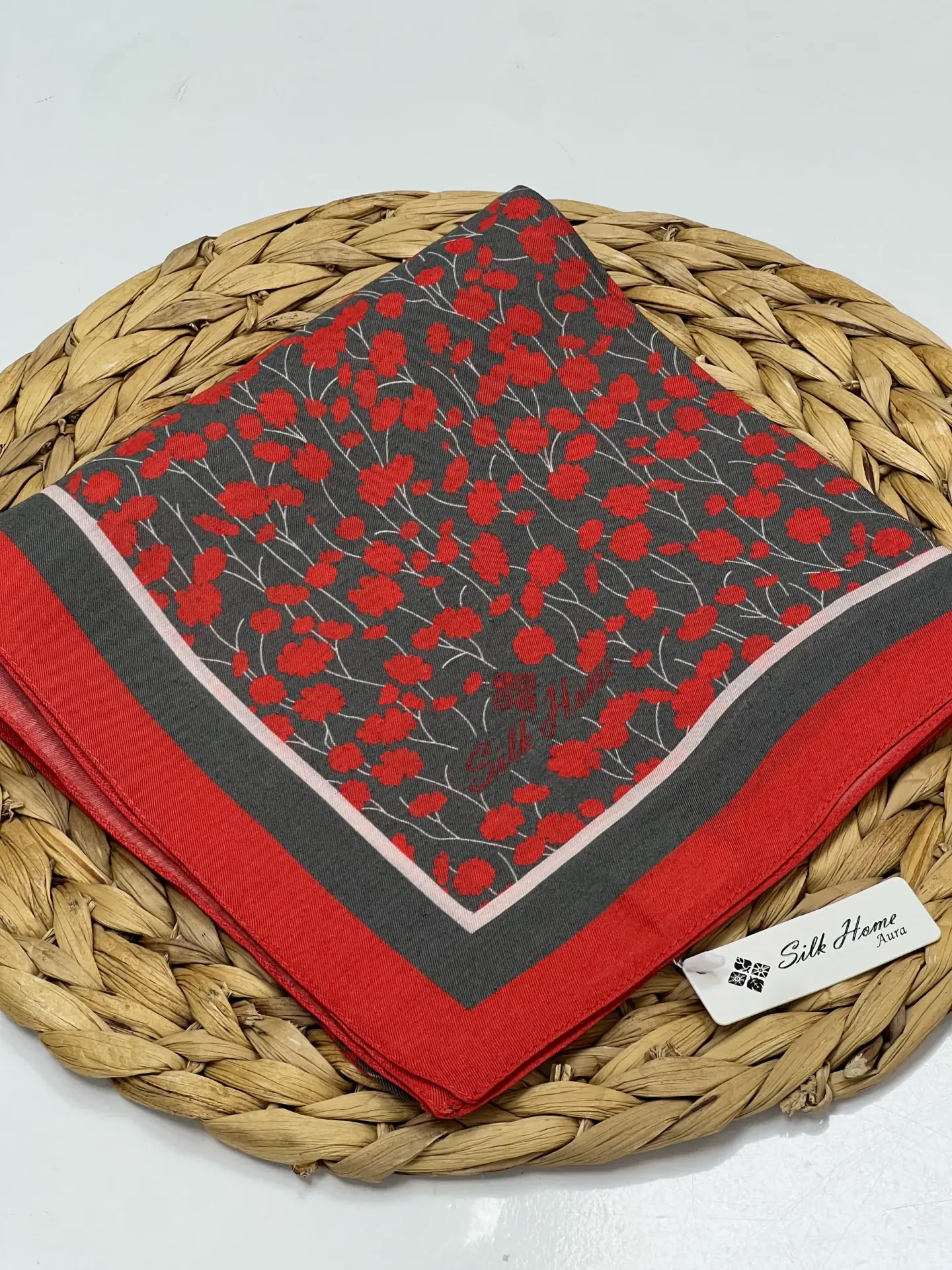AURA SERİSİ MİNİK ÇİÇEK DESENLİ EŞARP BORDO-GRİ