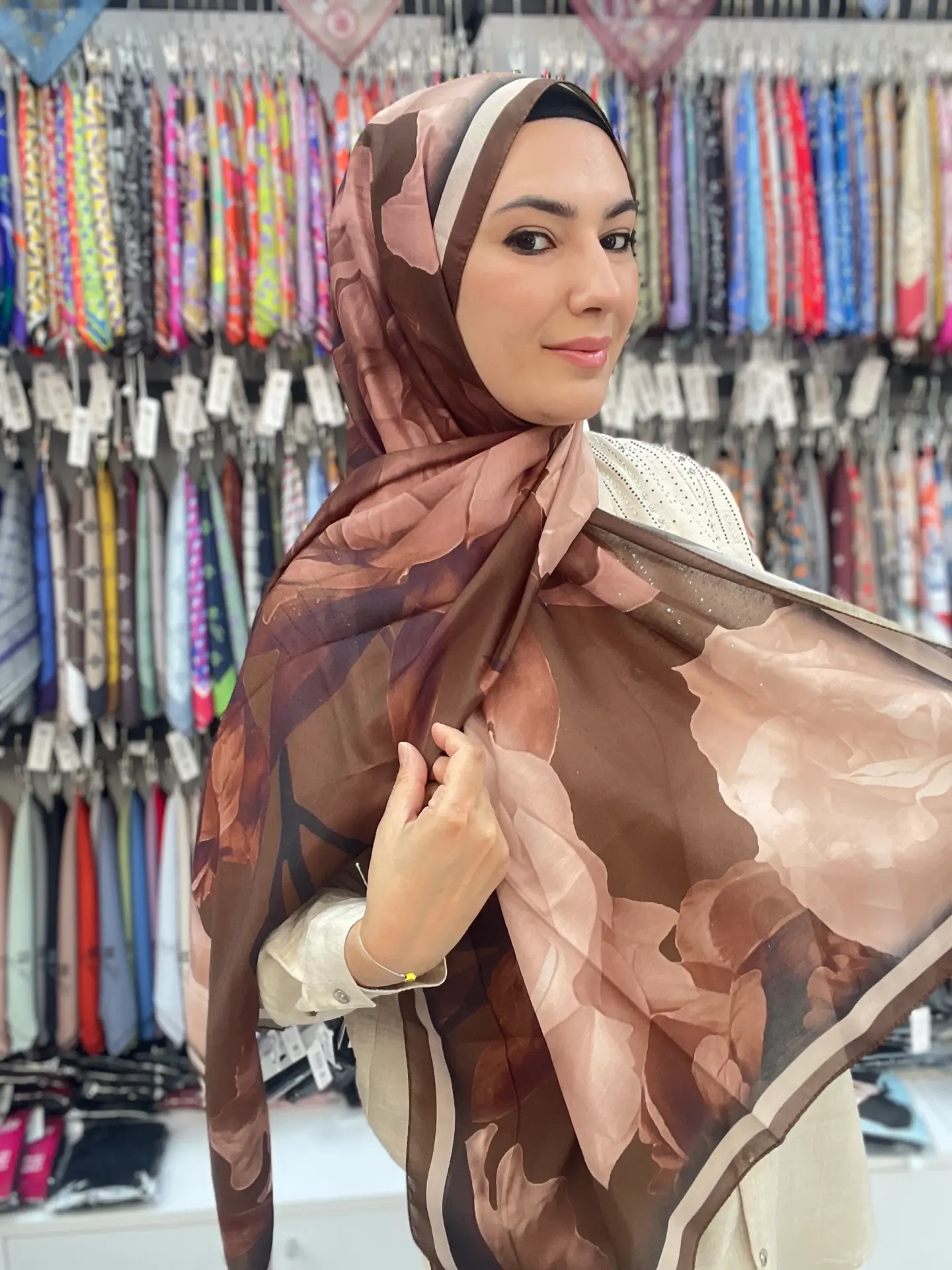 LOTUS SERİSİ SOFT PAMUK ŞAL KAHVERENGİ - SARI