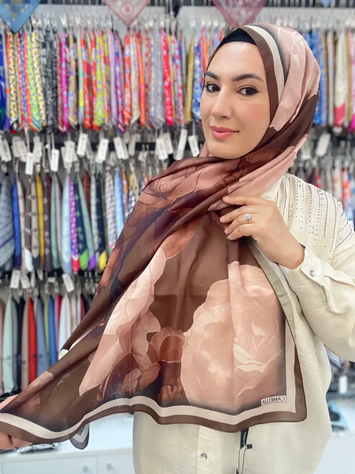 LOTUS SERİSİ SOFT PAMUK ŞAL KAHVERENGİ - SARI