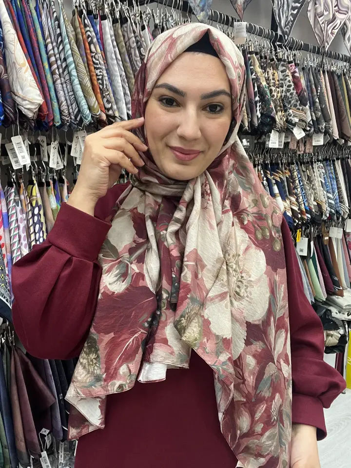 GLAMORİA ÇİÇEK DESEN VİSKON ŞAL 1039 BORDO