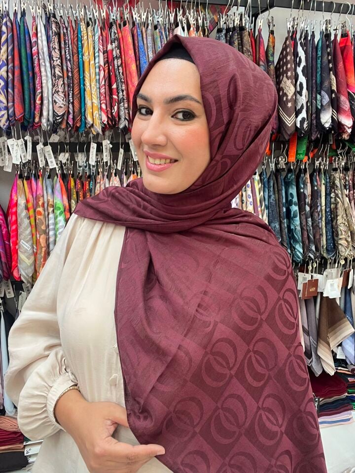 HALKA DESEN FLOŞLU ŞAL YAZLIK KUMAŞ 1058 KOYU BORDO
