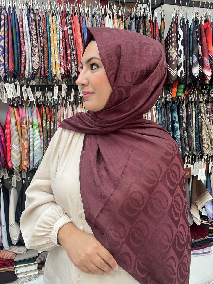 HALKA DESEN FLOŞLU ŞAL YAZLIK KUMAŞ 1058 KOYU BORDO