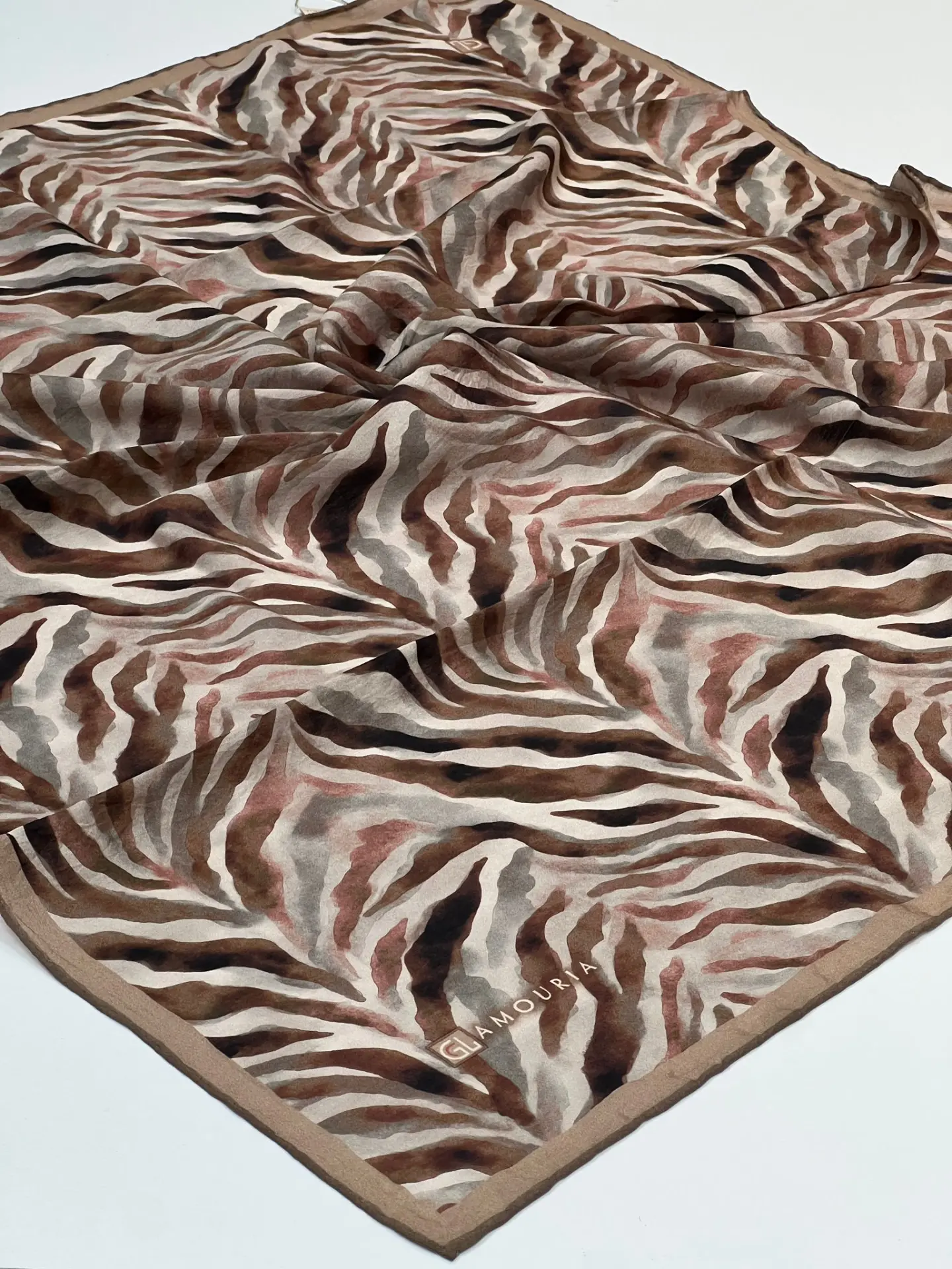 GLAMORİA ZEBRA DESEN MODAL İPEK EŞARP 1042 VİZON-KİREMİT