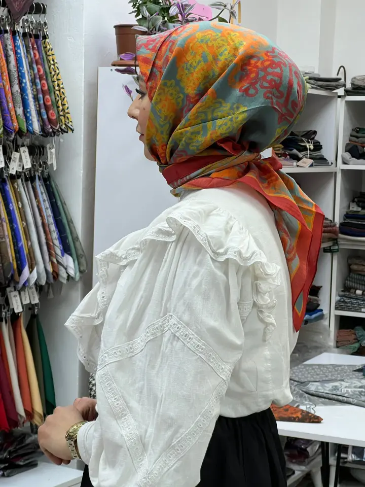 SİLK HOME VELORA EŞARP PASTEL DESEN 1044 KIRMIZI-TURUNCU